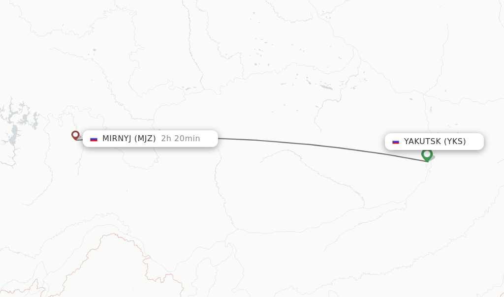 Flights from Yakutsk to Mirnyj route map