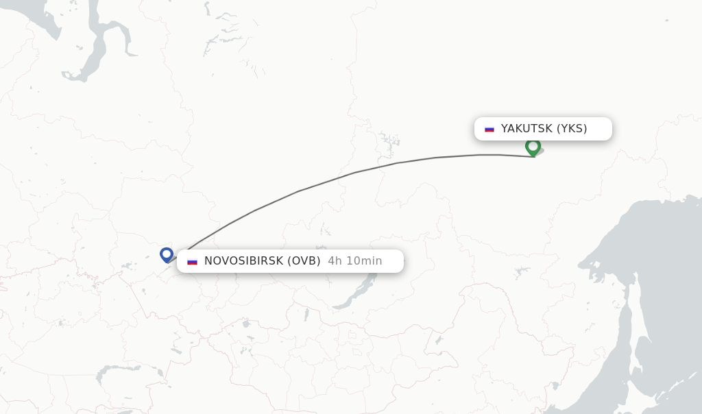 Flights from Yakutsk to Novosibirsk route map