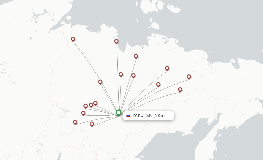 Route map with flights from Yakutsk with Polar Airlines