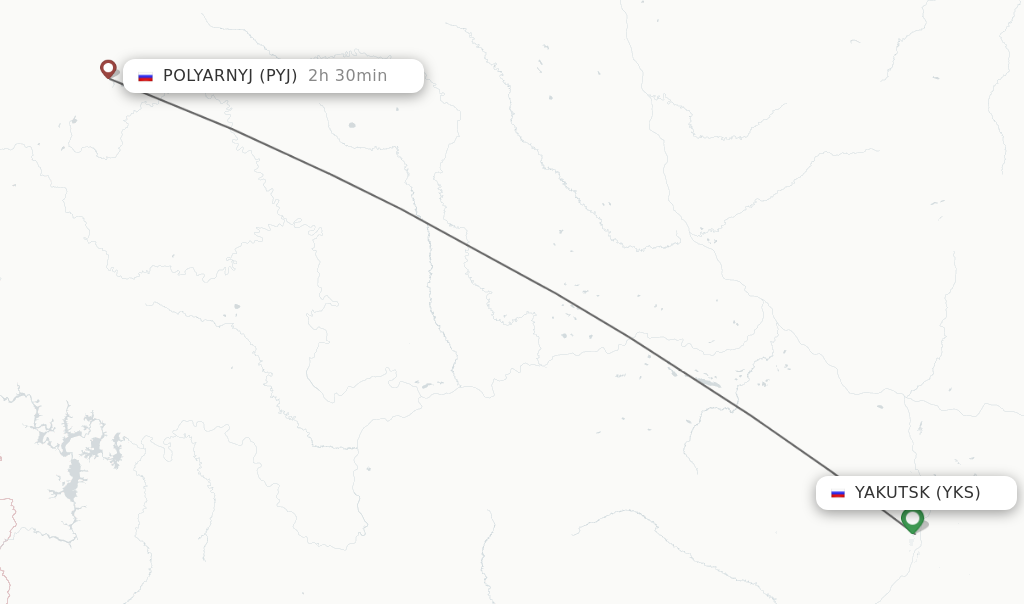 Flights from Yakutsk to Polyarnyj route map