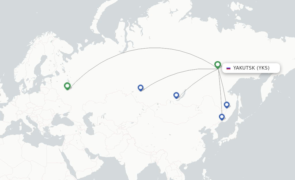 Route map with flights from Yakutsk with S7 Airlines