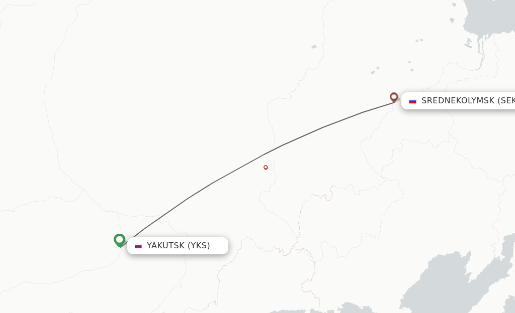 Flights from Yakutsk to Srednekolymsk route map