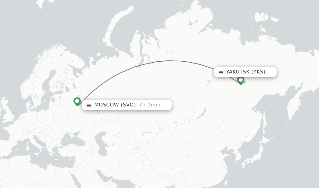 Flights from Yakutsk to Moscow route map