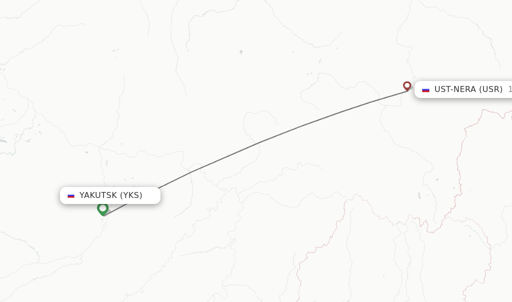 Flights from Yakutsk to Ust-Nera route map