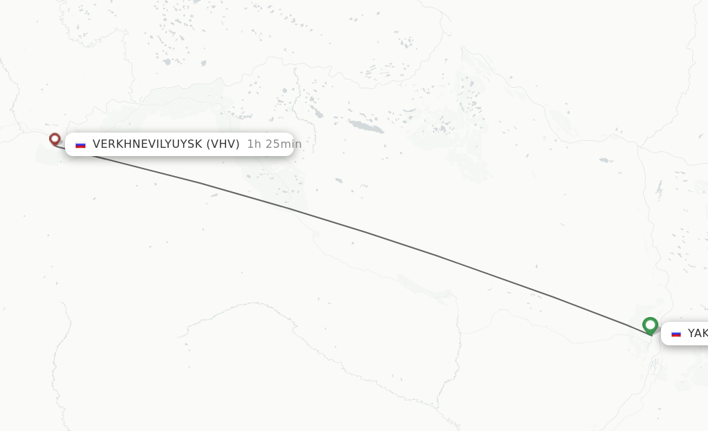 Flights from Yakutsk to Verkhnevilyuysk route map