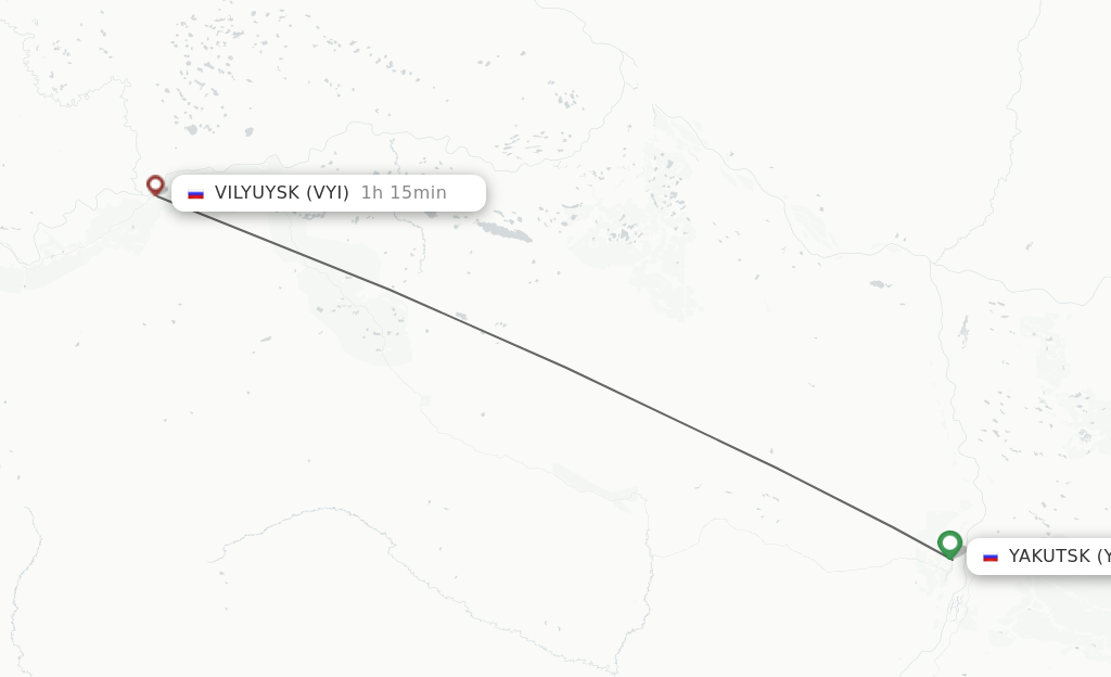 Flights from Yakutsk to Vilyuysk route map
