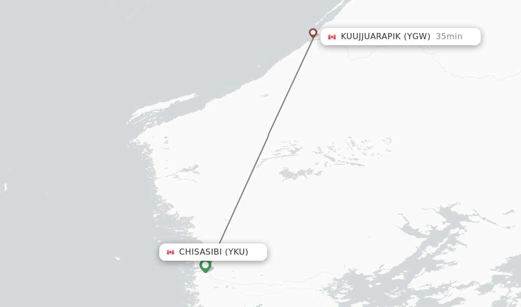 Flights from Chisasibi to Kuujjuarapik route map