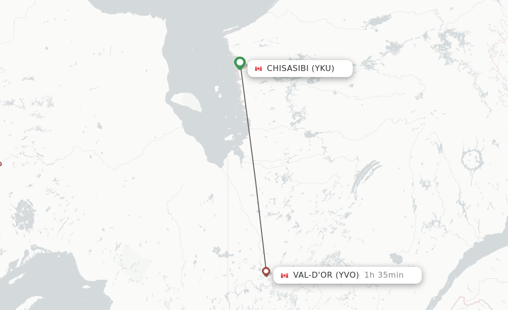 Flights from Chisasibi to Val D'Or route map
