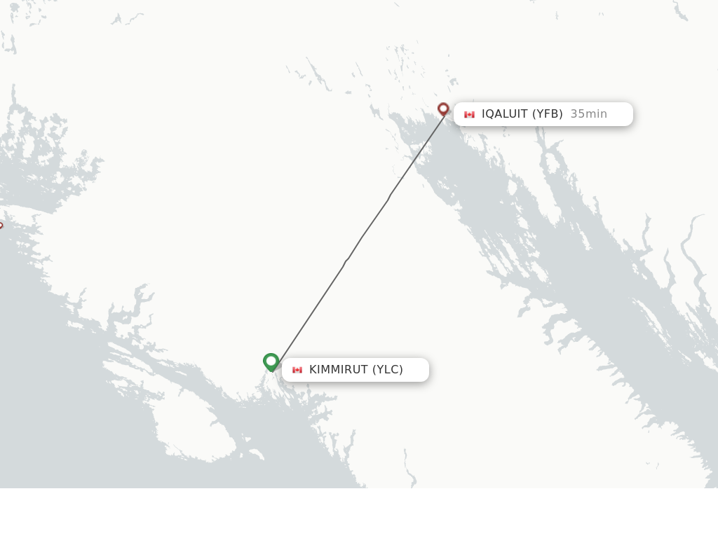 Flights from Kimmirut to Iqaluit route map