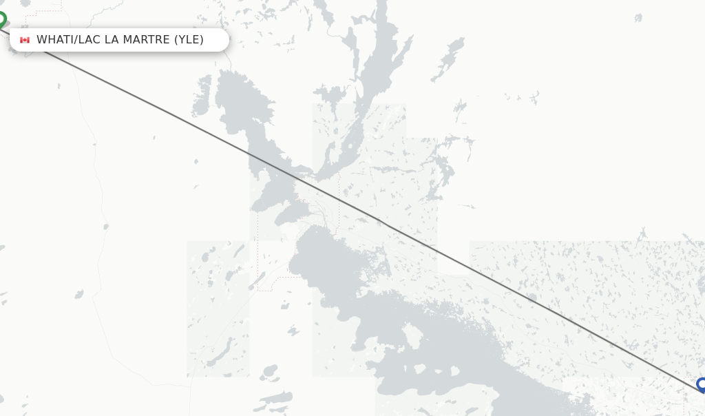 Flights from Whati/Lac La Martre to Yellowknife route map