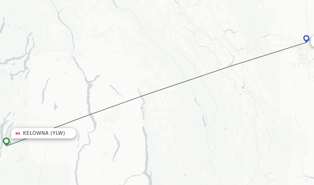 Flights from Kelowna to Calgary route map