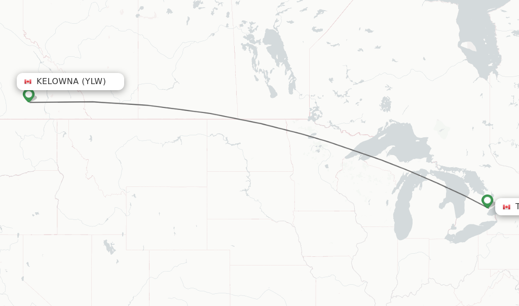 Flights from Kelowna to Toronto route map