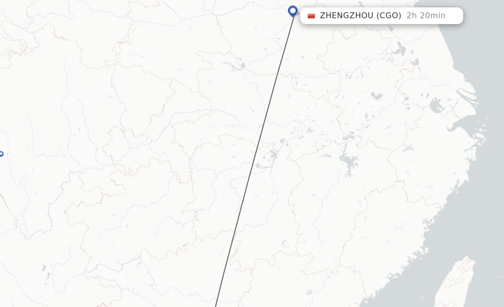 Flights from Yulin to Zhengzhou route map