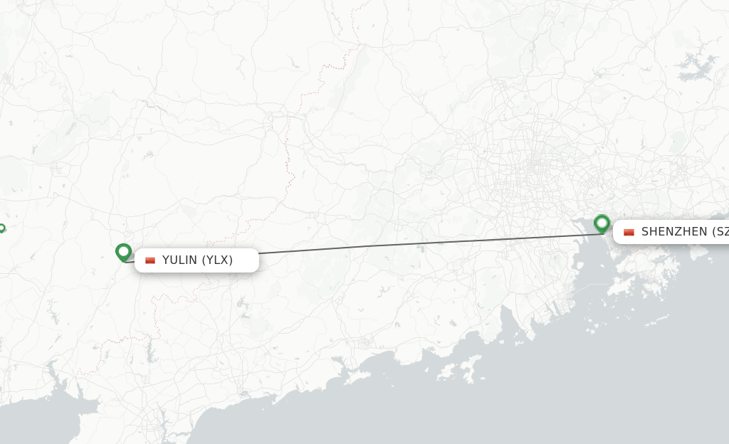 Flights from Yulin to Shenzhen route map