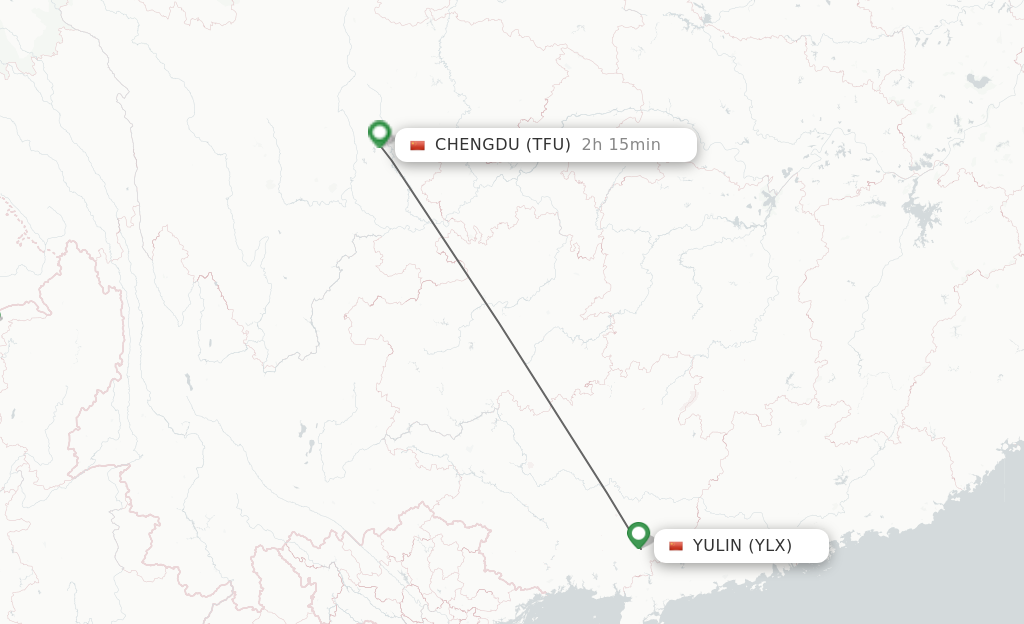 Flights from Yulin to Chengdu route map