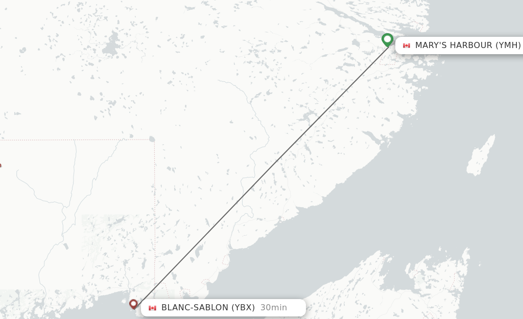 Flights from Mary's Harbour to Blanc-Sablon route map