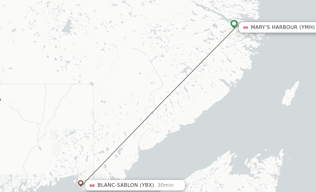 Flights from Mary's Harbour to Blanc Sablon route map