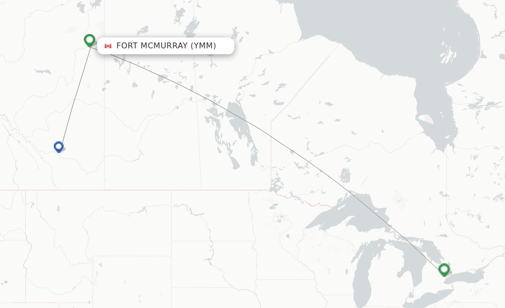 Route map with flights from Fort Mcmurray with Air Canada