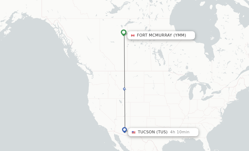 Flights from Fort Mcmurray to Tucson route map