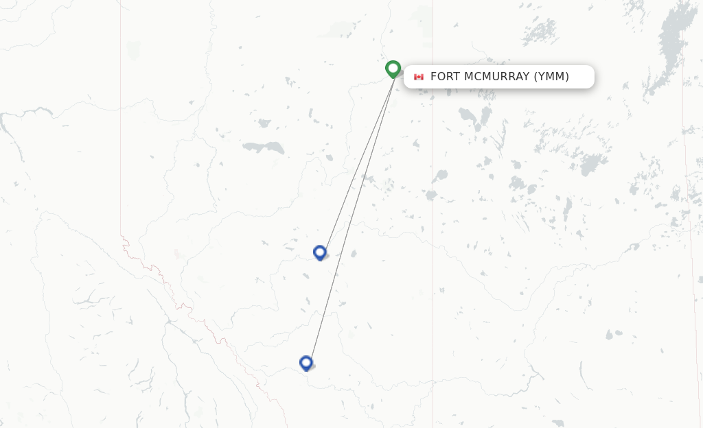Route map with flights from Fort Mcmurray with WestJet