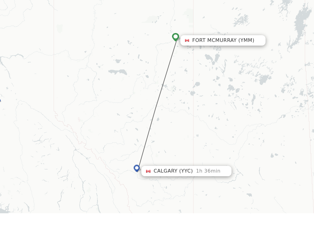 Flights from Fort Mcmurray to Calgary route map