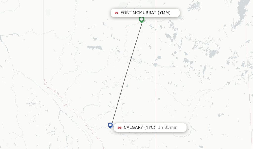 Flights from Fort McMurray to Calgary route map