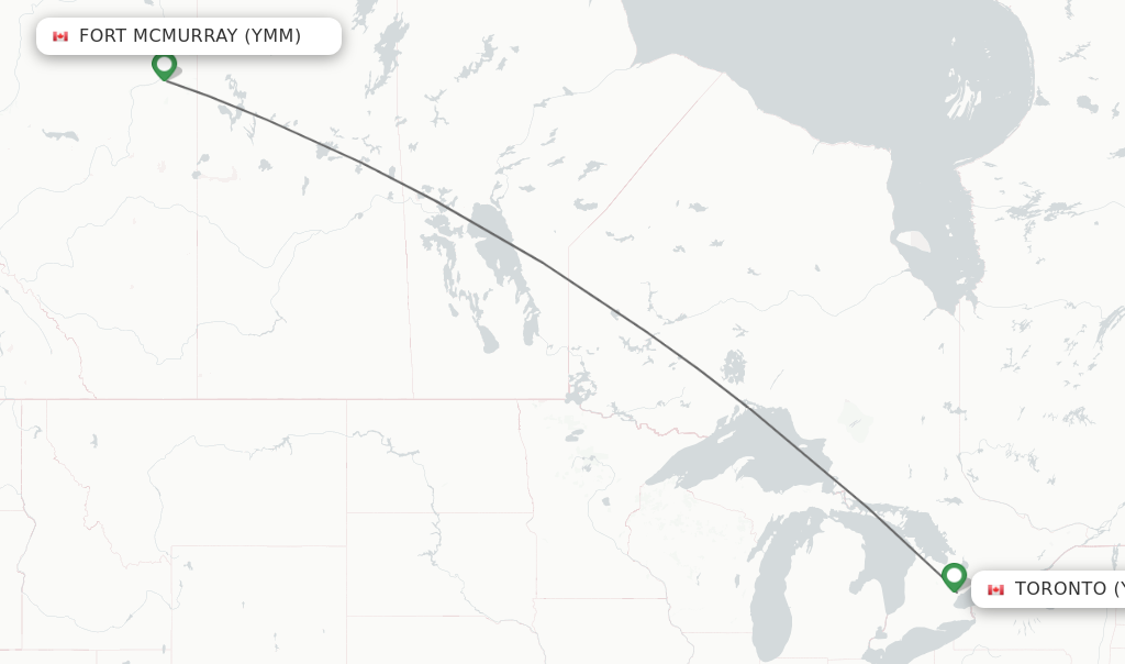 Flights from Fort McMurray to Toronto route map