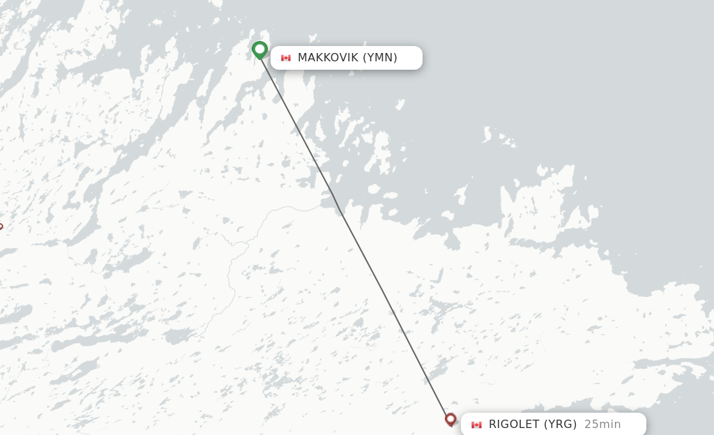 Flights from Makkovik to Rigolet route map