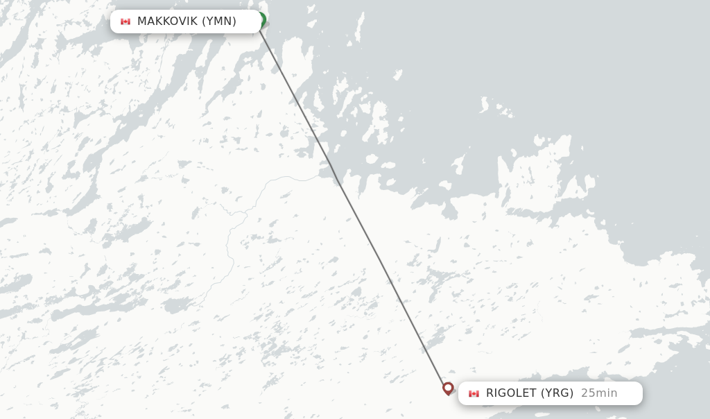 Flights from Makkovik to Rigolet route map