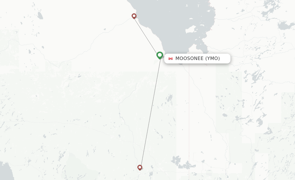 Route map with flights from Moosonee with Air Creebec