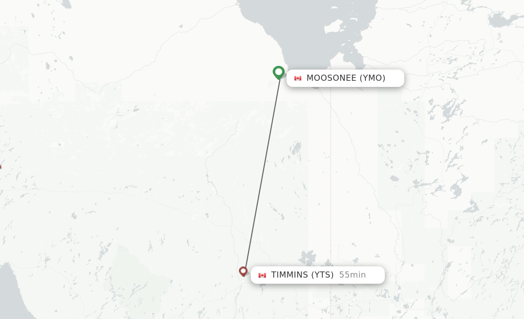Flights from Moosonee to Timmins route map
