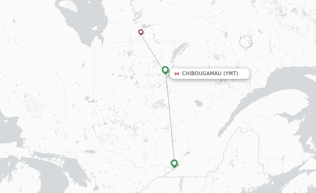 Route map with flights from Chibougamau with Air Creebec