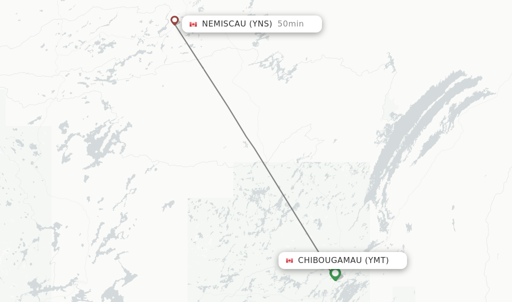 Flights from Chibougamau to Nemiscau route map