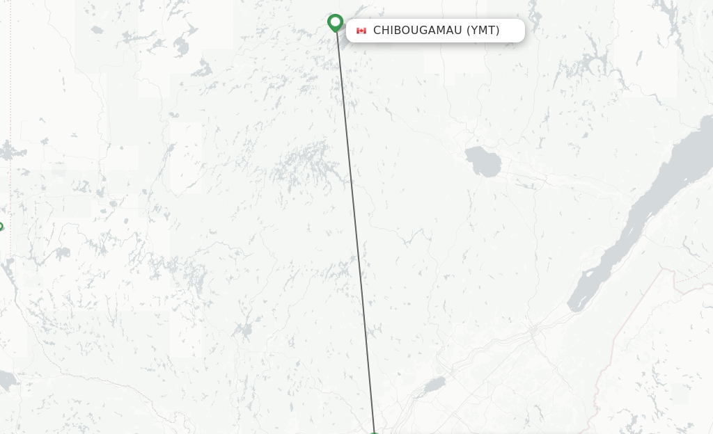 Flights from Chibougamau to Montreal route map
