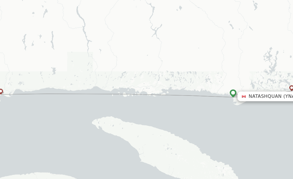 Route map with flights from Natashquan with Air Liaison