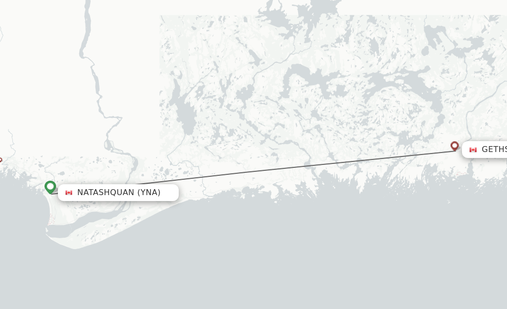 Flights from Natashquan to La Romaine route map