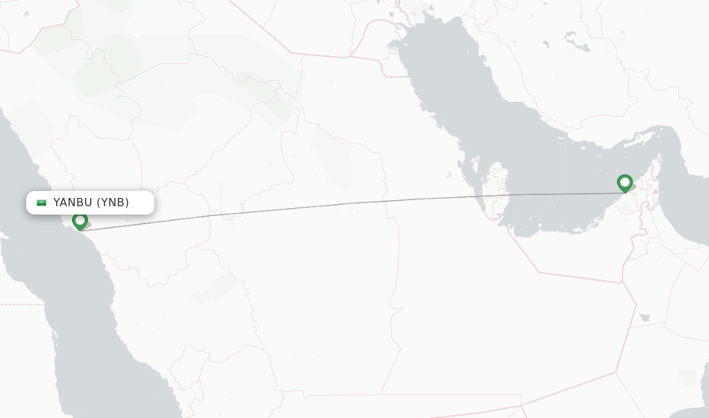 Route map with flights from Yanbu with flydubai