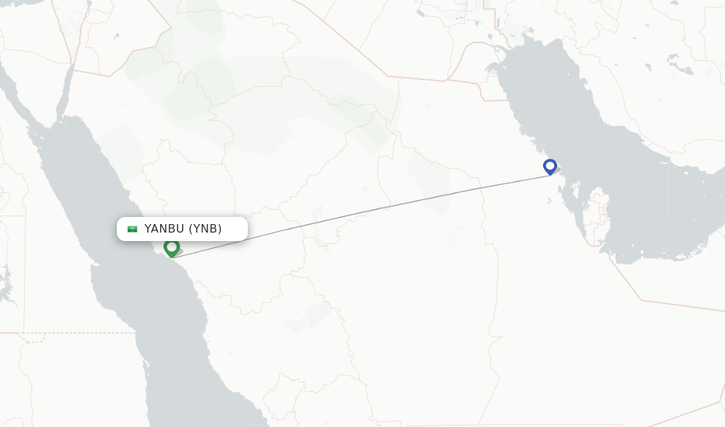 Route map with flights from Yanbu with Flynas