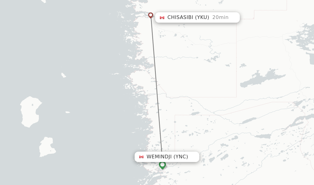 Flights from Wemindji to Chisasibi route map