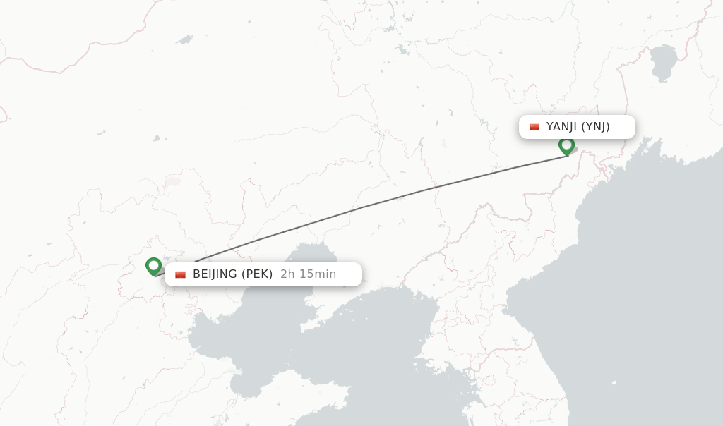 Flights from Yanji to Beijing route map