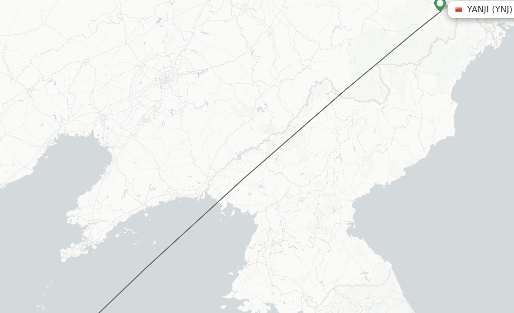 Flights from Yanji to Yantai route map
