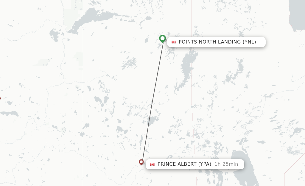 Flights from Points North Landing to Prince Albert route map