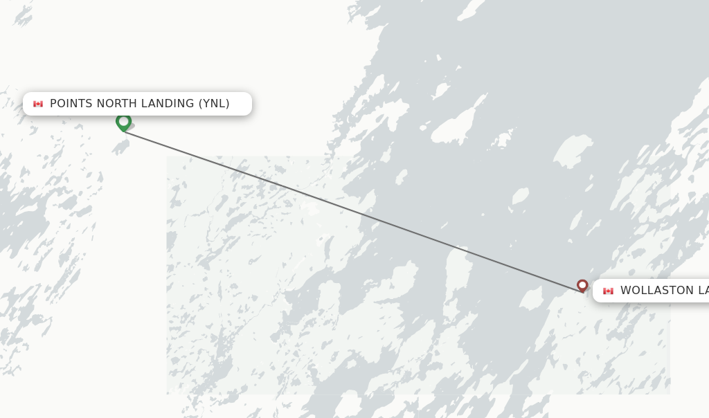 Flights from Points North Landing to Wollaston Lake route map