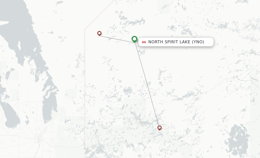 Route map with flights from North Spirit Lake with Wasaya Airways