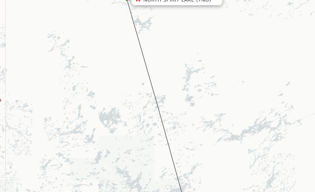 Flights from North Spirit Lake to Sioux Lookout route map