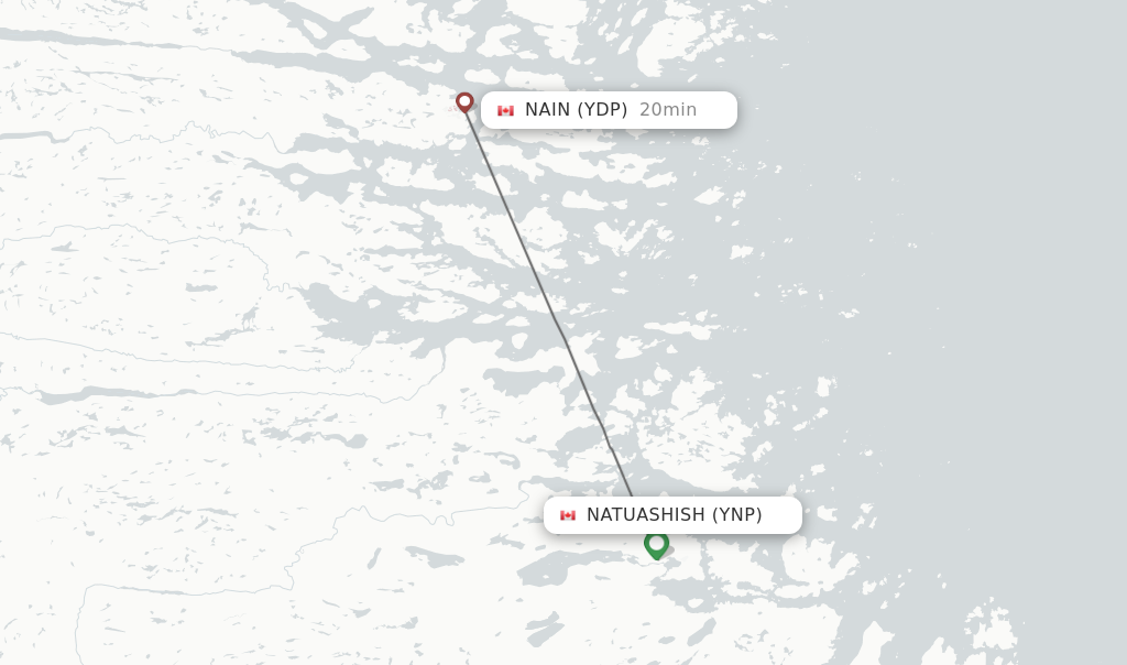 Flights from Natuashish to Nain route map