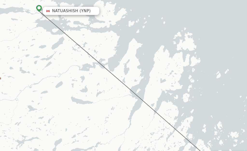 Flights from Natuashish to Hopedale route map