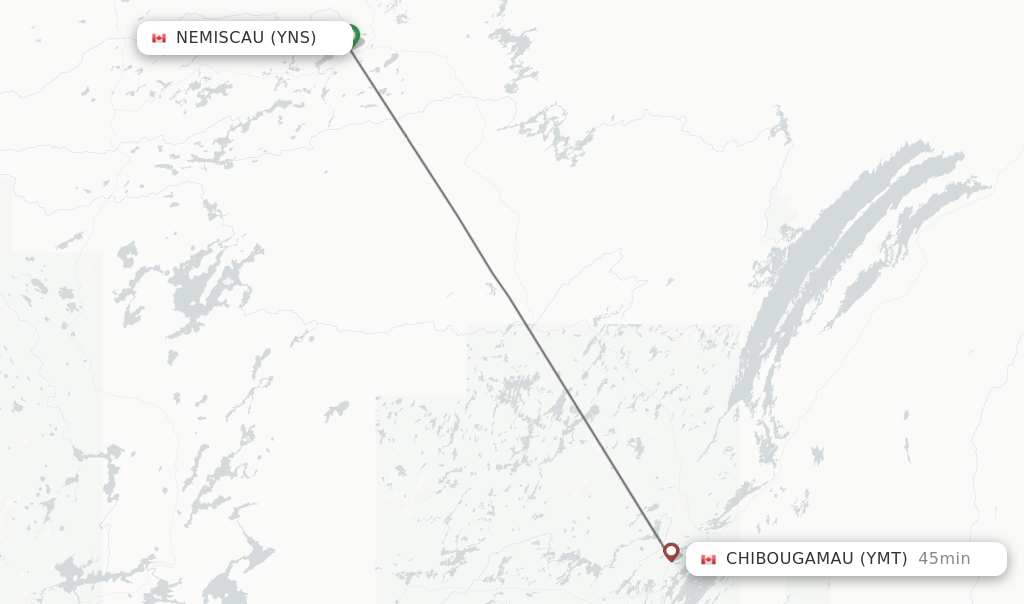 Flights from Nemiscau to Chibougamau route map