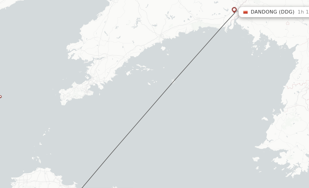 Flights from Yantai to Dandong route map