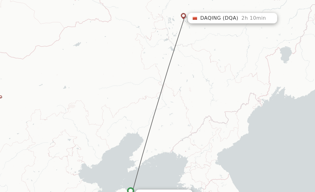 Flights from Yantai to Daqing route map